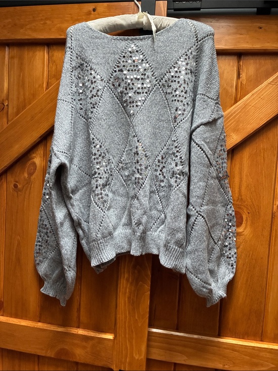 Sweaters - Gray Sequin Diamond Knit Sweater - Women's